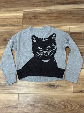 abercrombie kids Gray Knit Sweater with Black Cat Graphic Girls Size 9/10